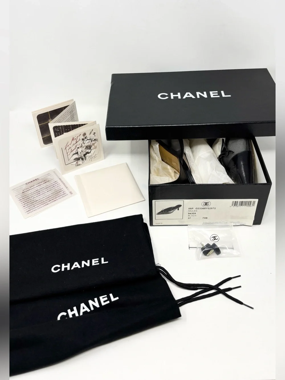 Chanel Black Mesh CC Bow Mules Heels Size 37 US 7 Vintage Y2K 90s